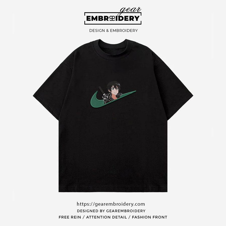 Kirito swoosh sword art online nike Anime Embroidered Design Personalized Embroidered T Shirt Sweatshirt Hoodie Clothing OT026