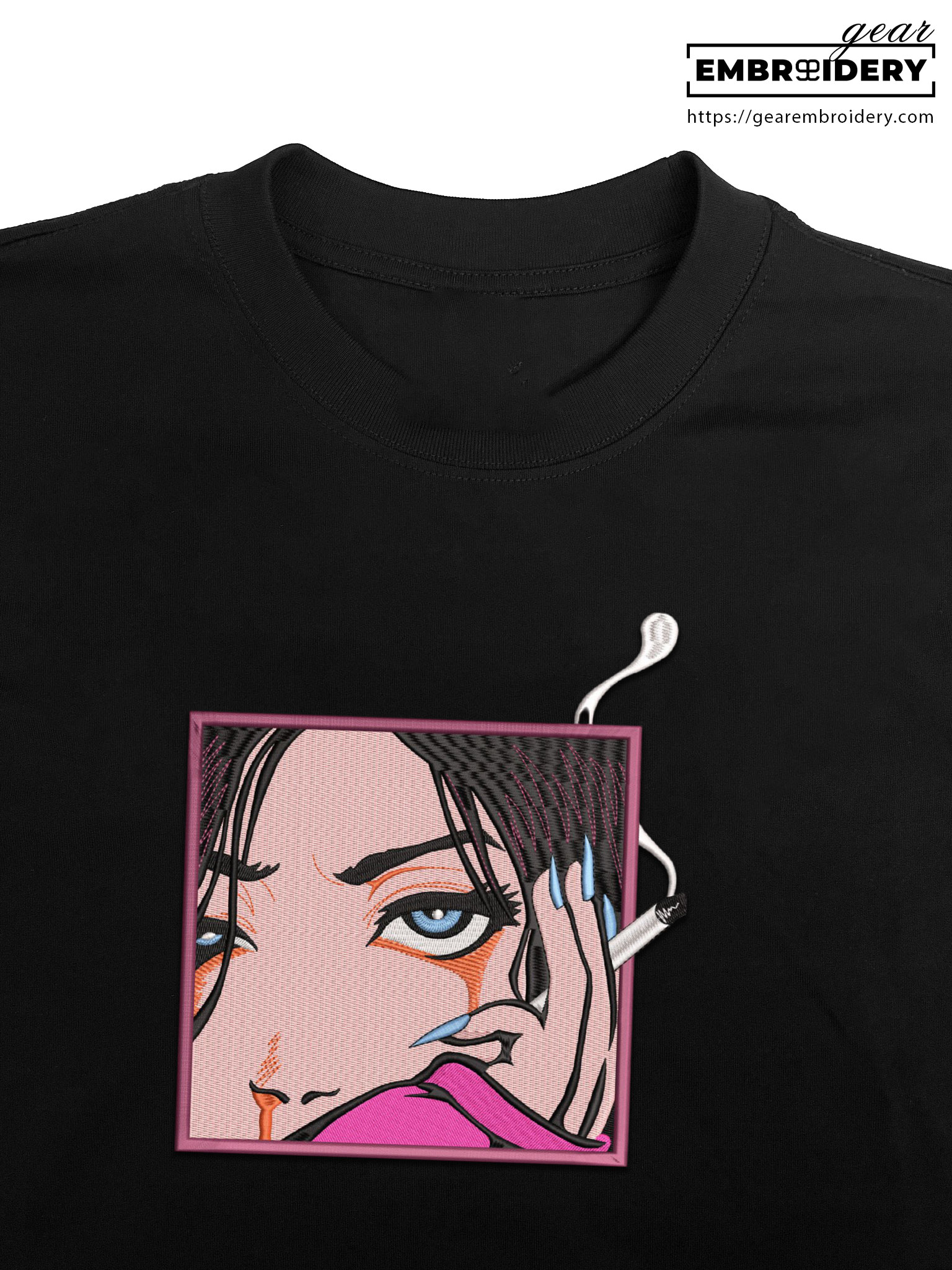 Pink girl Anime Embroidered Design Personalized Embroidered T Shirt Sweatshirt Hoodie Clothing OT043