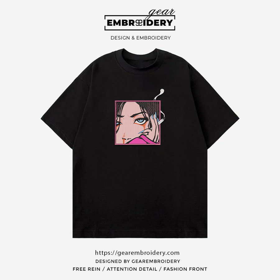 Pink girl Anime Embroidered Design Personalized Embroidered T Shirt Sweatshirt Hoodie Clothing OT043