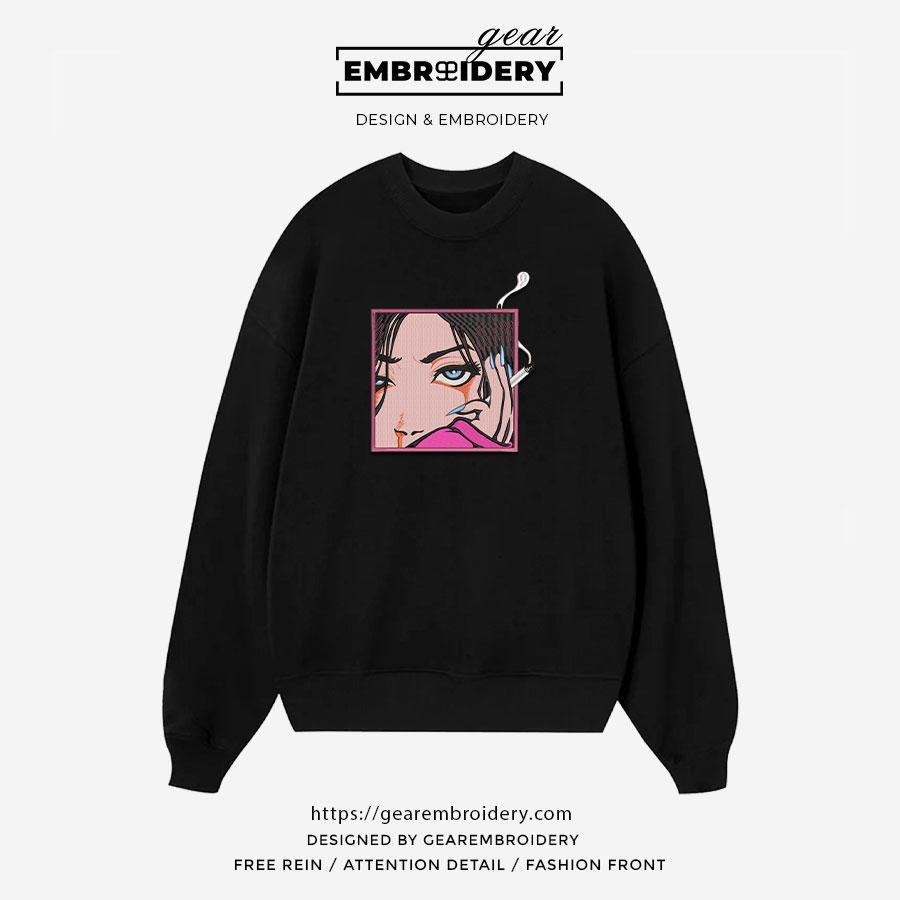 Pink girl Anime Embroidered Design Personalized Embroidered T Shirt Sweatshirt Hoodie Clothing OT043