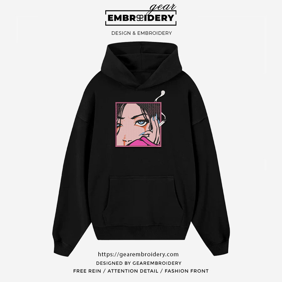Pink girl Anime Embroidered Design Personalized Embroidered T Shirt Sweatshirt Hoodie Clothing OT043