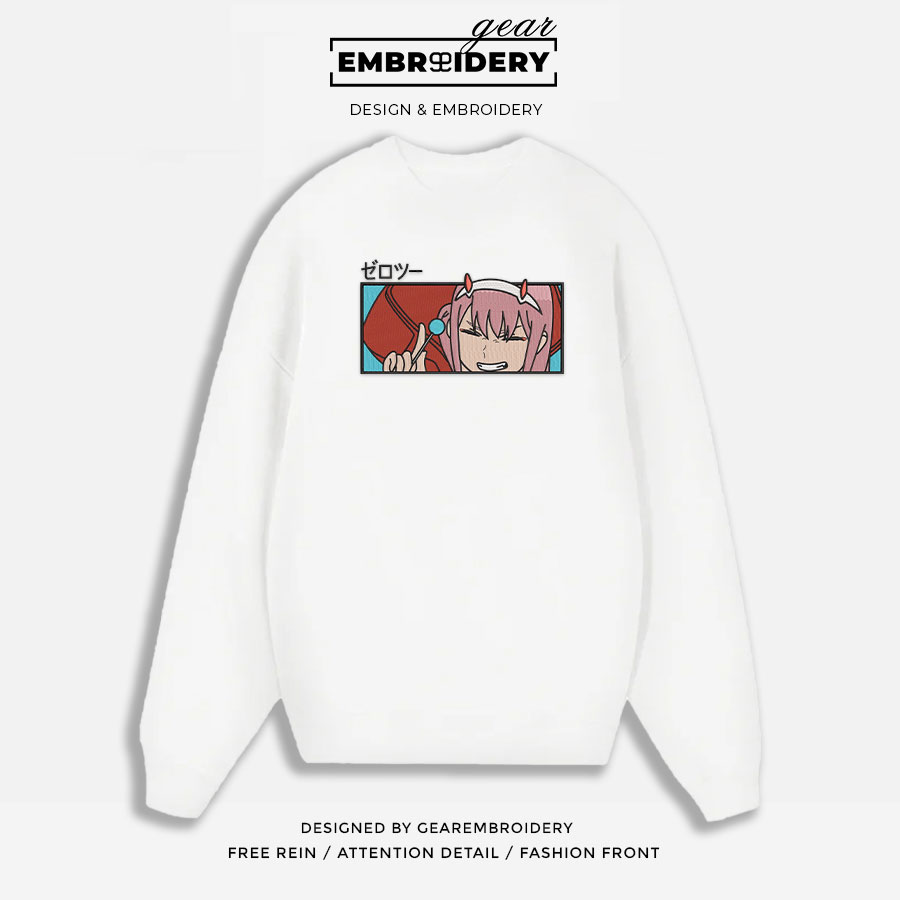 Zero two darling in the franxx Anime Embroidered Design Personalized Embroidered T Shirt Sweatshirt Hoodie Clothing OT089