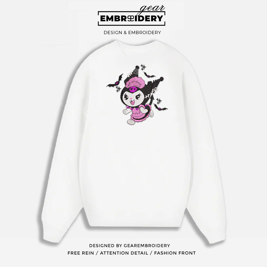 Kuromi bats Hello Kitty Personalized Embroidered T Shirt Sweatshirt Hoodie Clothing HK003