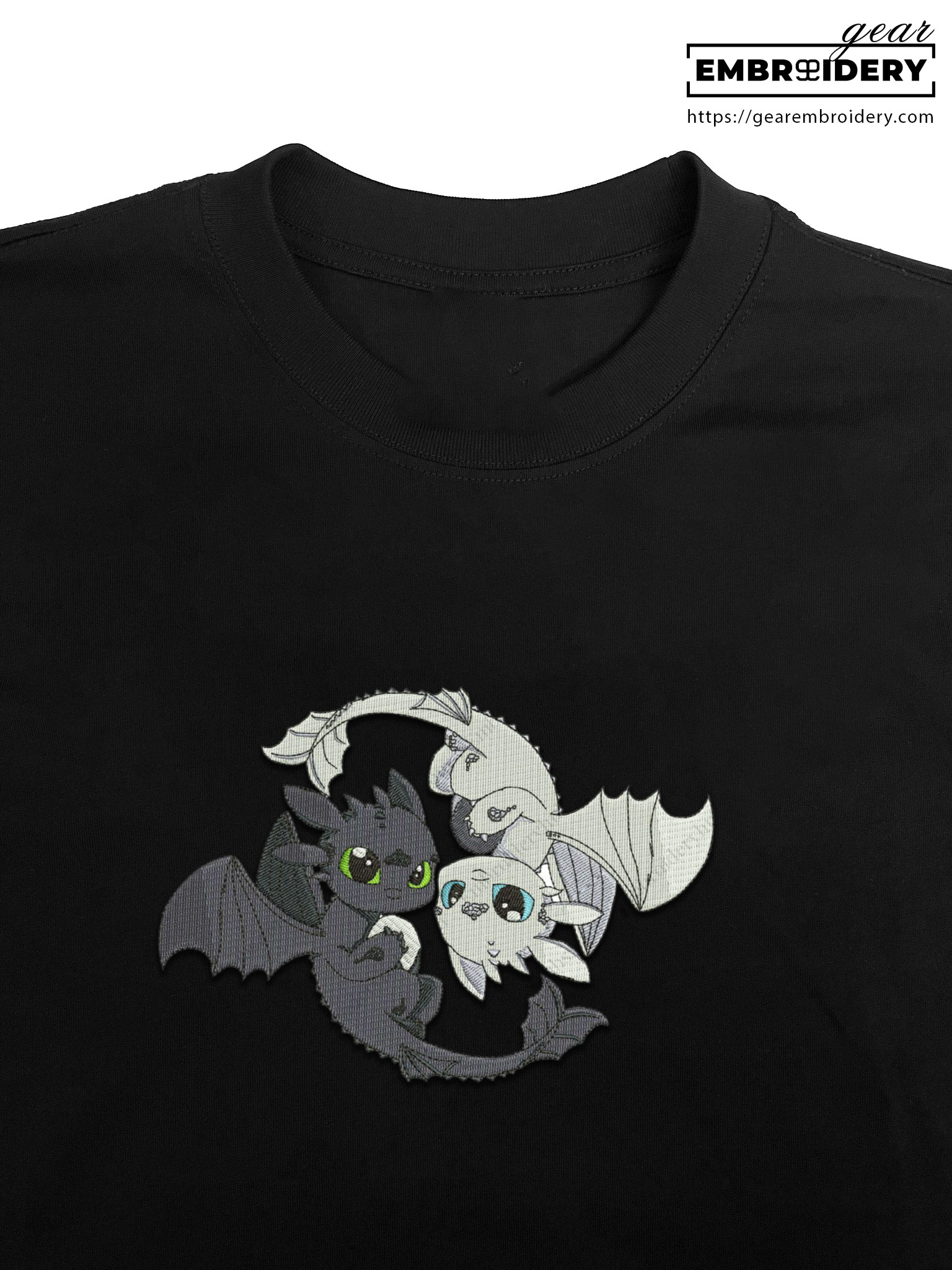 Toothless & light fury How to Train a Dragon Personalized Embroidered T Shirt Sweatshirt Hoodie Clothing HTD005