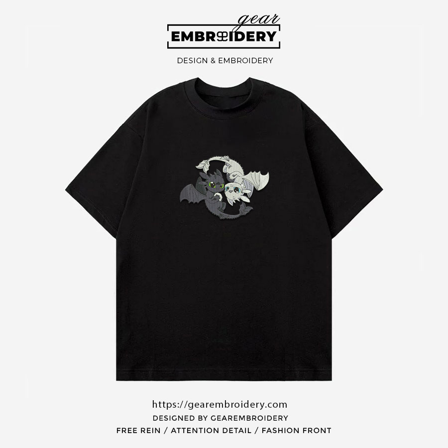 Toothless & light fury How to Train a Dragon Personalized Embroidered T Shirt Sweatshirt Hoodie Clothing HTD005