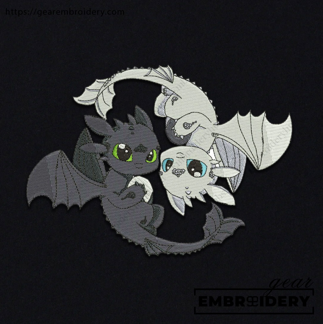 Toothless & light fury How to Train a Dragon Personalized Embroidered T Shirt Sweatshirt Hoodie Clothing HTD005