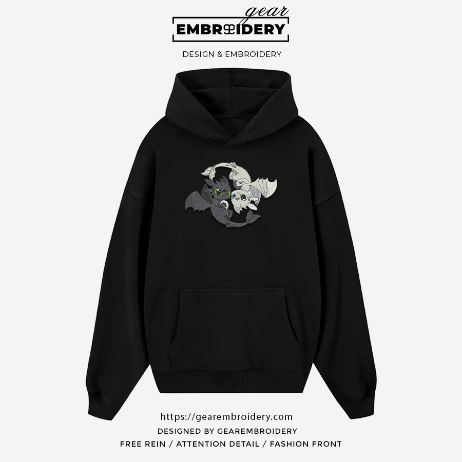 Toothless & light fury How to Train a Dragon Personalized Embroidered T Shirt Sweatshirt Hoodie Clothing HTD005