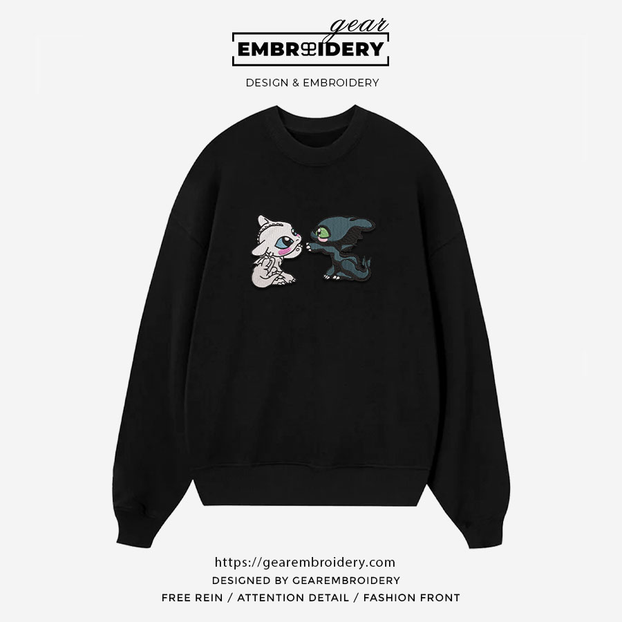 Toothless & light fury How to Train a Dragon Personalized Embroidered T Shirt Sweatshirt Hoodie Clothing HTD006