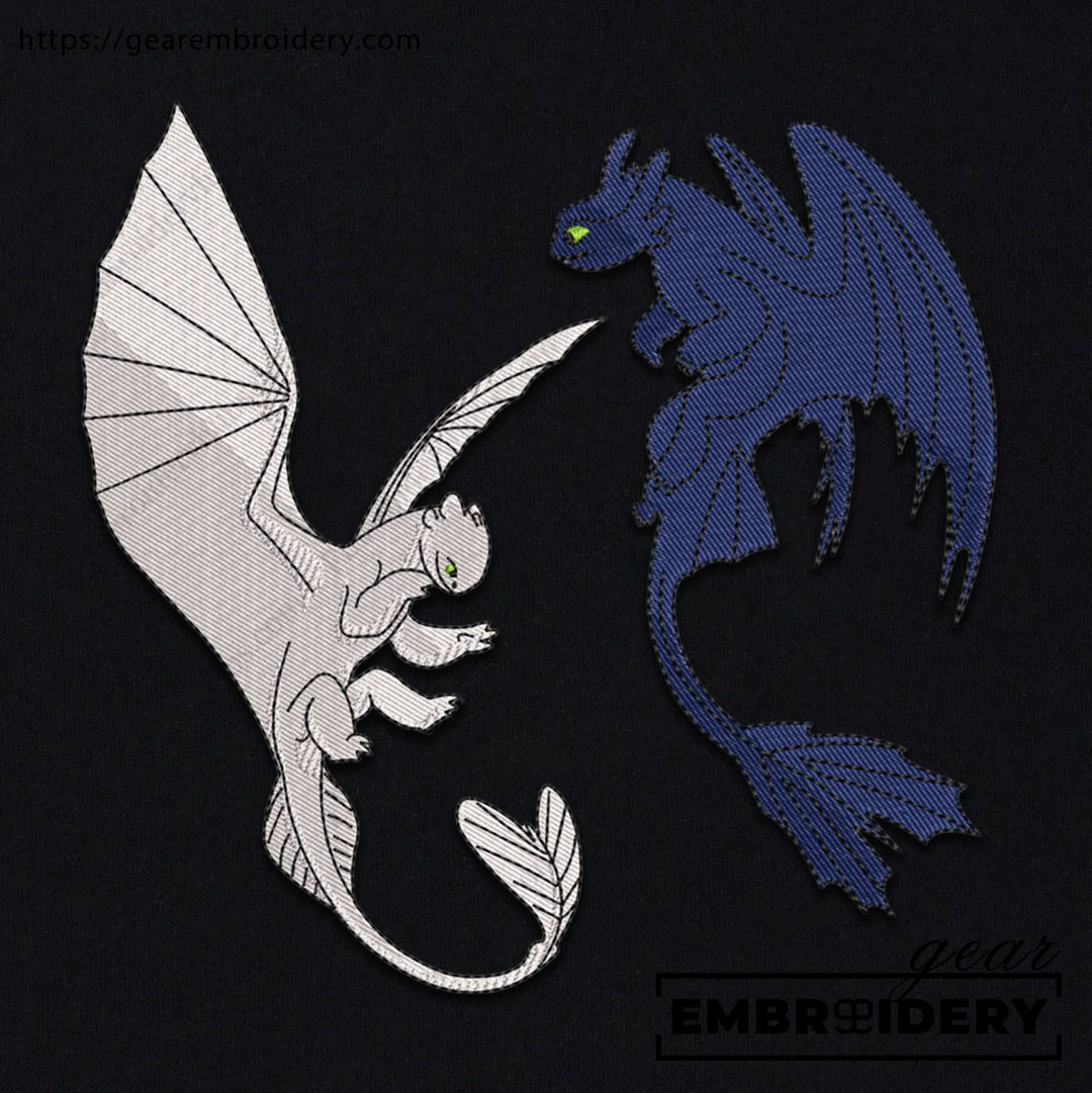 Toothless & light fury How to Train a Dragon Personalized Embroidered T Shirt Sweatshirt Hoodie Clothing HTD007