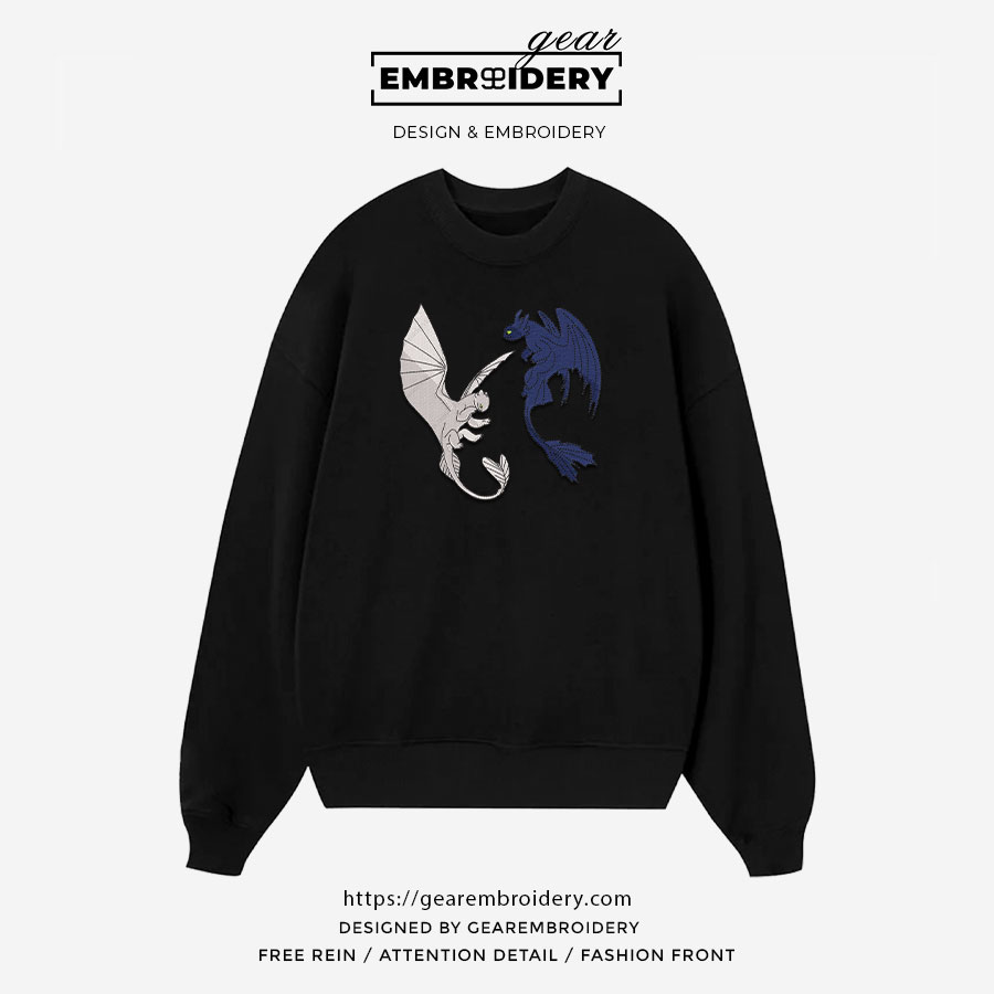 Toothless & light fury How to Train a Dragon Personalized Embroidered T Shirt Sweatshirt Hoodie Clothing HTD007