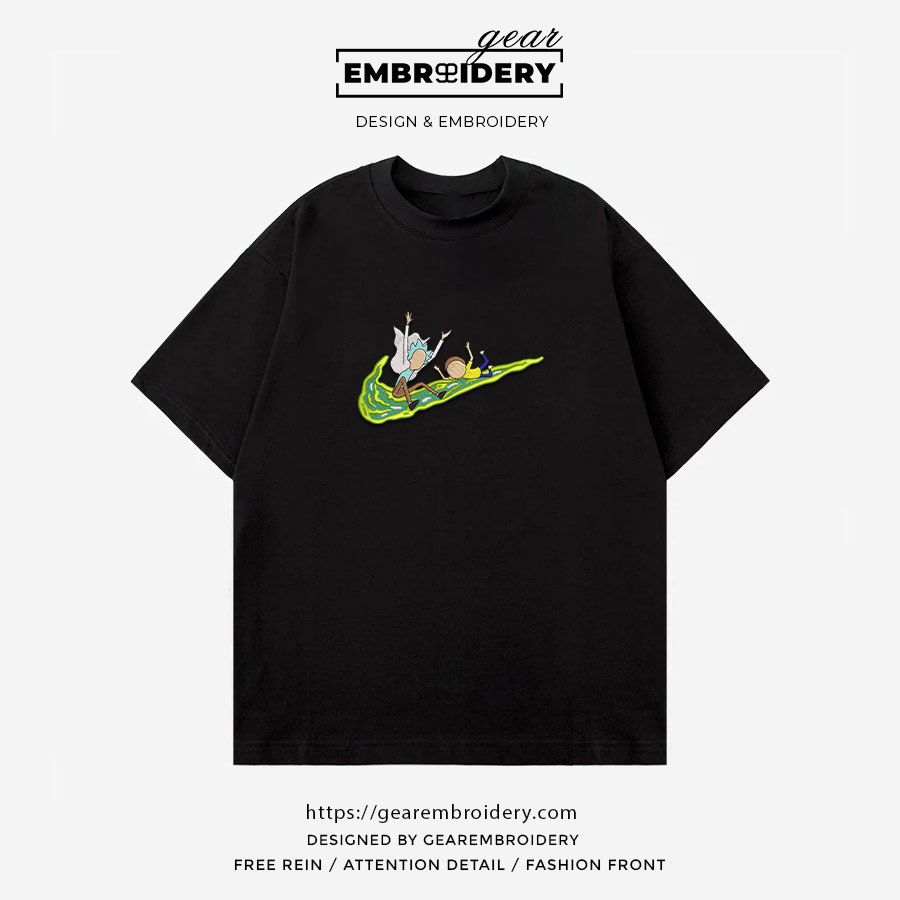Rick and morty swoosh Rick & Morty Embroidered Design Personalized Embroidered T Shirt Sweatshirt Hoodie Clothing RM006