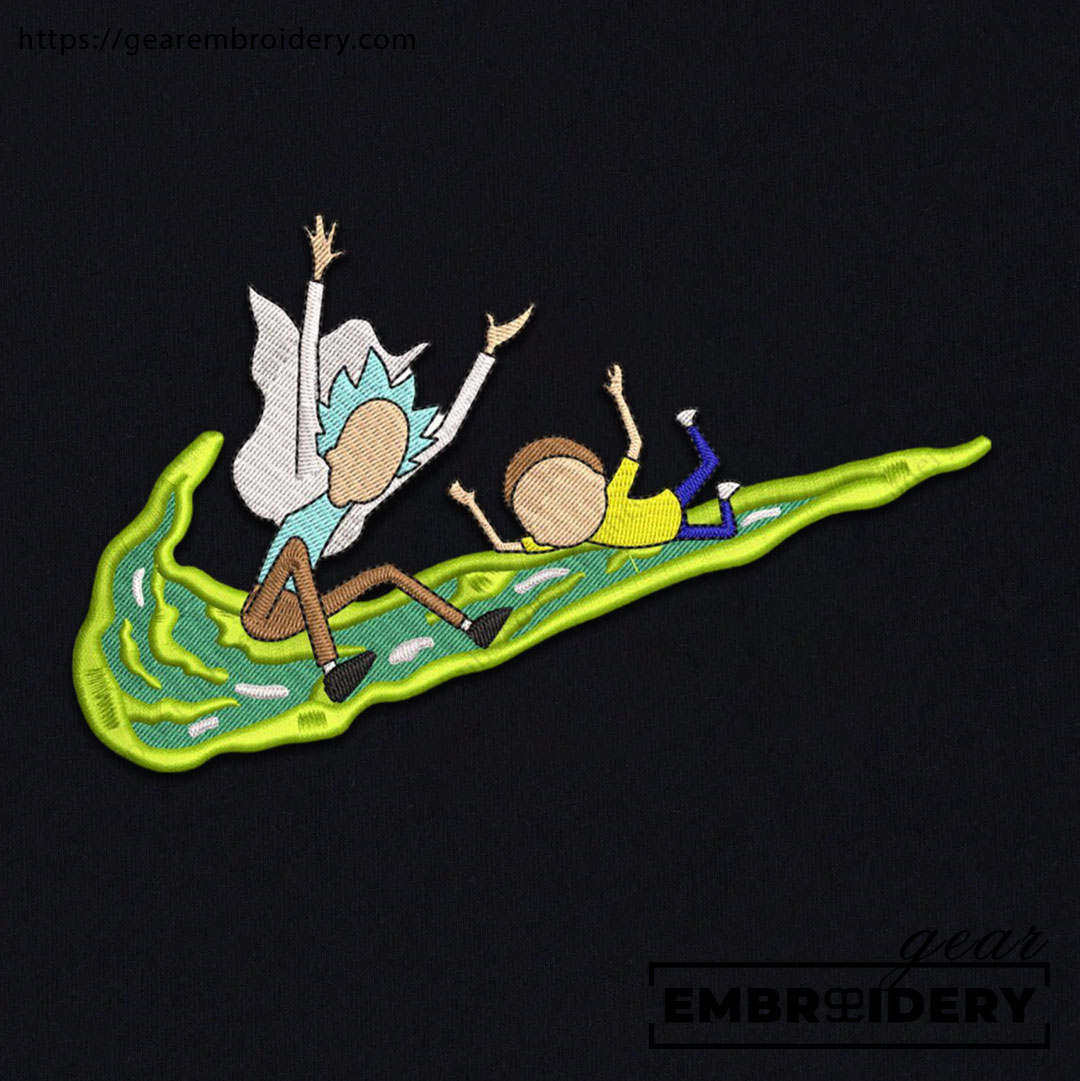 Rick and morty swoosh Rick & Morty Embroidered Design Personalized Embroidered T Shirt Sweatshirt Hoodie Clothing RM006