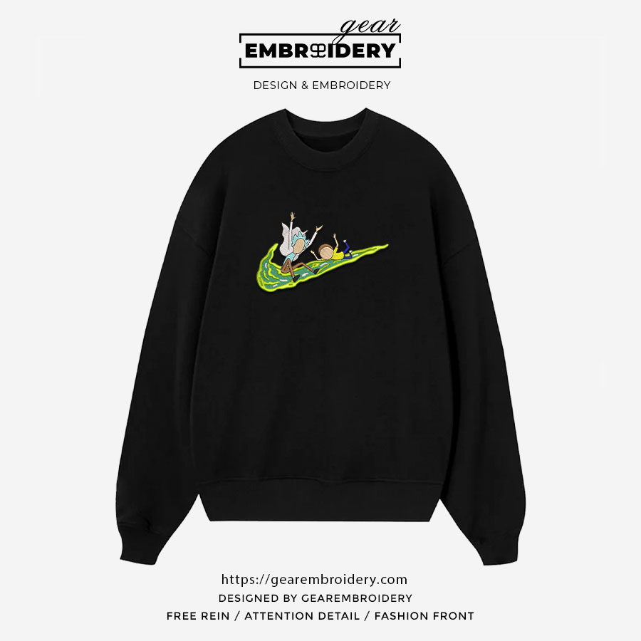 Rick and morty swoosh Rick & Morty Embroidered Design Personalized Embroidered T Shirt Sweatshirt Hoodie Clothing RM006