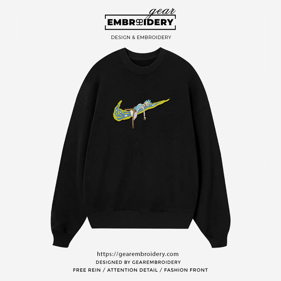 Rick swoosh Rick & Morty Embroidered Design Personalized Embroidered T Shirt Sweatshirt Hoodie Clothing RM016