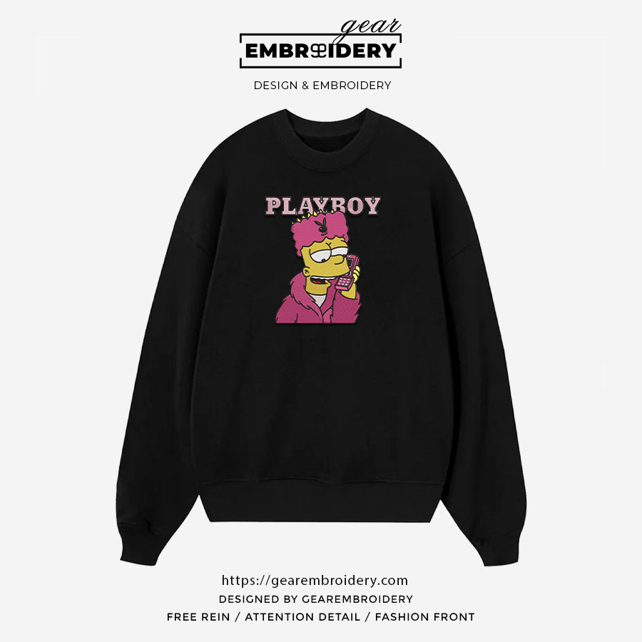 Bart playboy Simpsons Embroidered Design Personalized Embroidered T Shirt Sweatshirt Hoodie Clothing S113