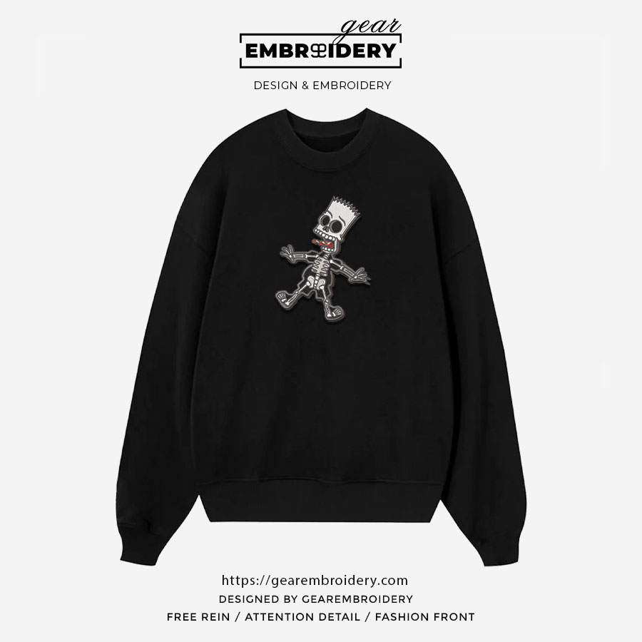 Bart skeleton Simpsons Embroidered Design Personalized Embroidered T Shirt Sweatshirt Hoodie Clothing S114