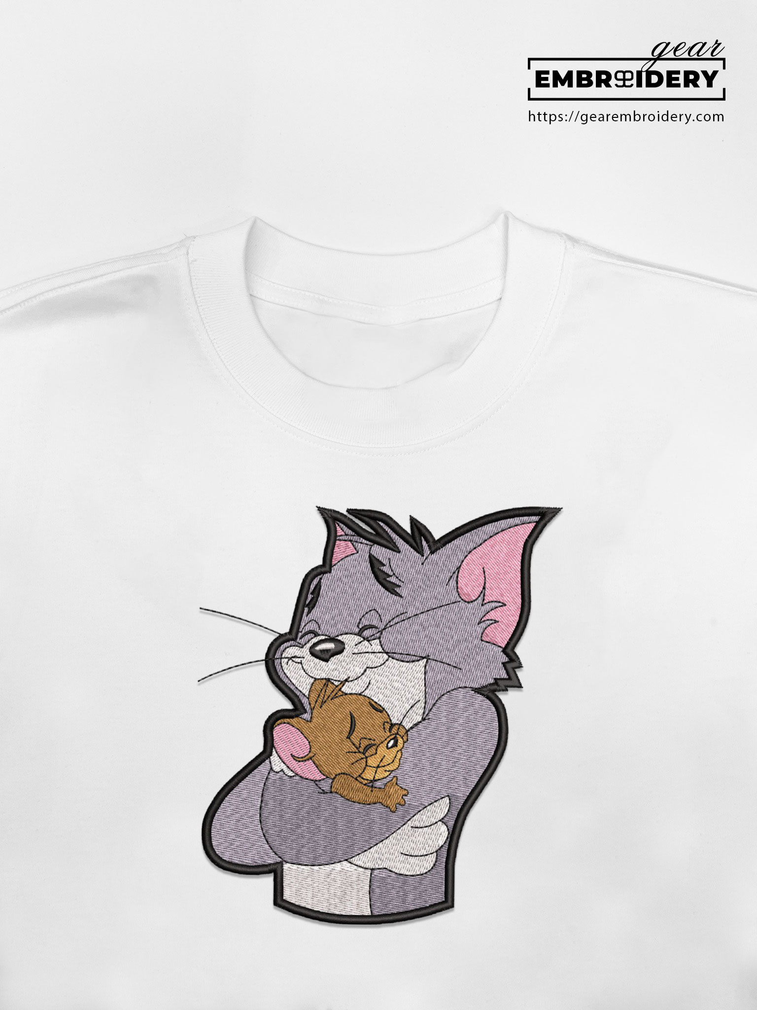 Tom hugs jerry Tom & Jerry Personalized Embroidered T Shirt Sweatshirt Hoodie Clothing TJ007