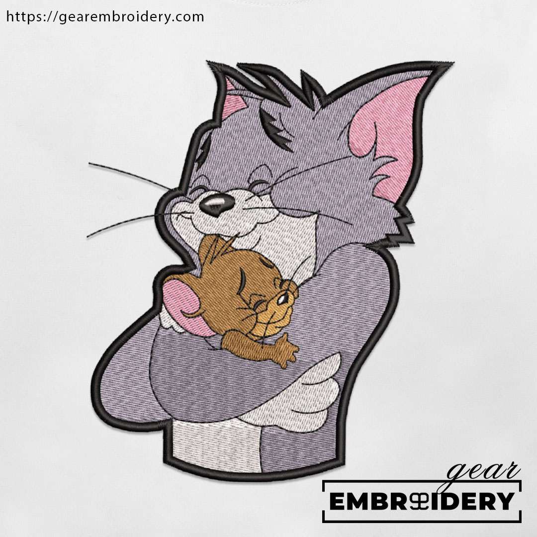 Tom hugs jerry Tom & Jerry Personalized Embroidered T Shirt Sweatshirt Hoodie Clothing TJ007