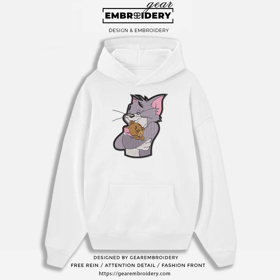 Tom hugs jerry Tom & Jerry Personalized Embroidered T Shirt Sweatshirt Hoodie Clothing TJ007