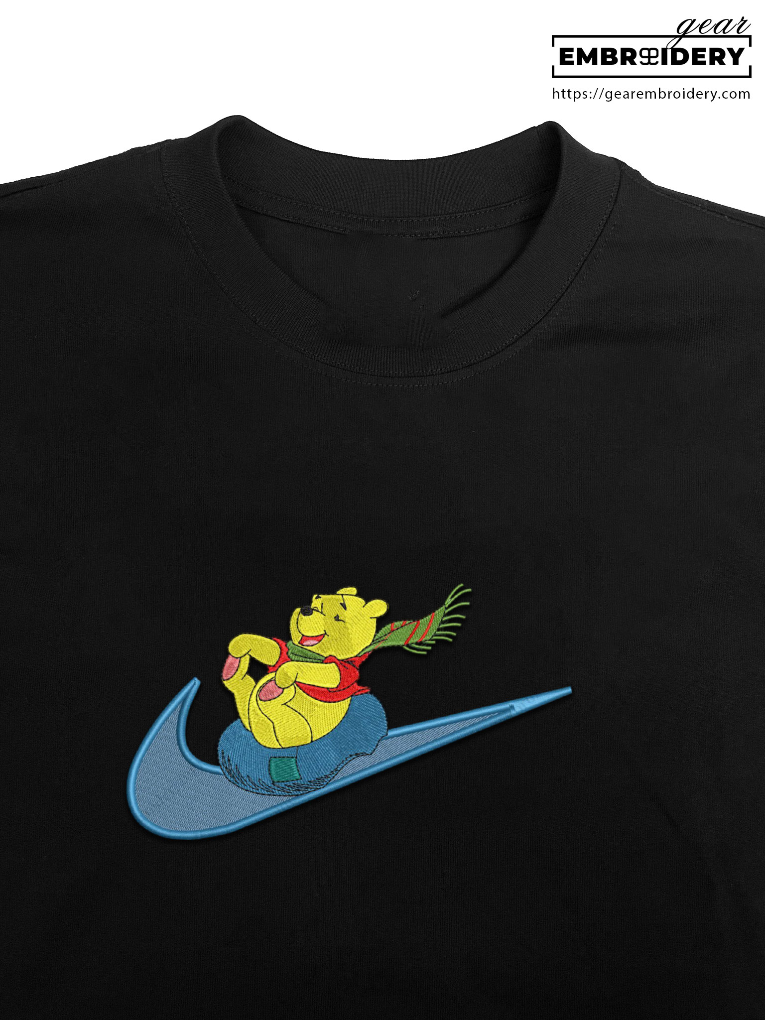 Pooh swoosh winnie the pooh Embroidered Personalized Embroidered T Shirt Sweatshirt Hoodie Clothing OTC039