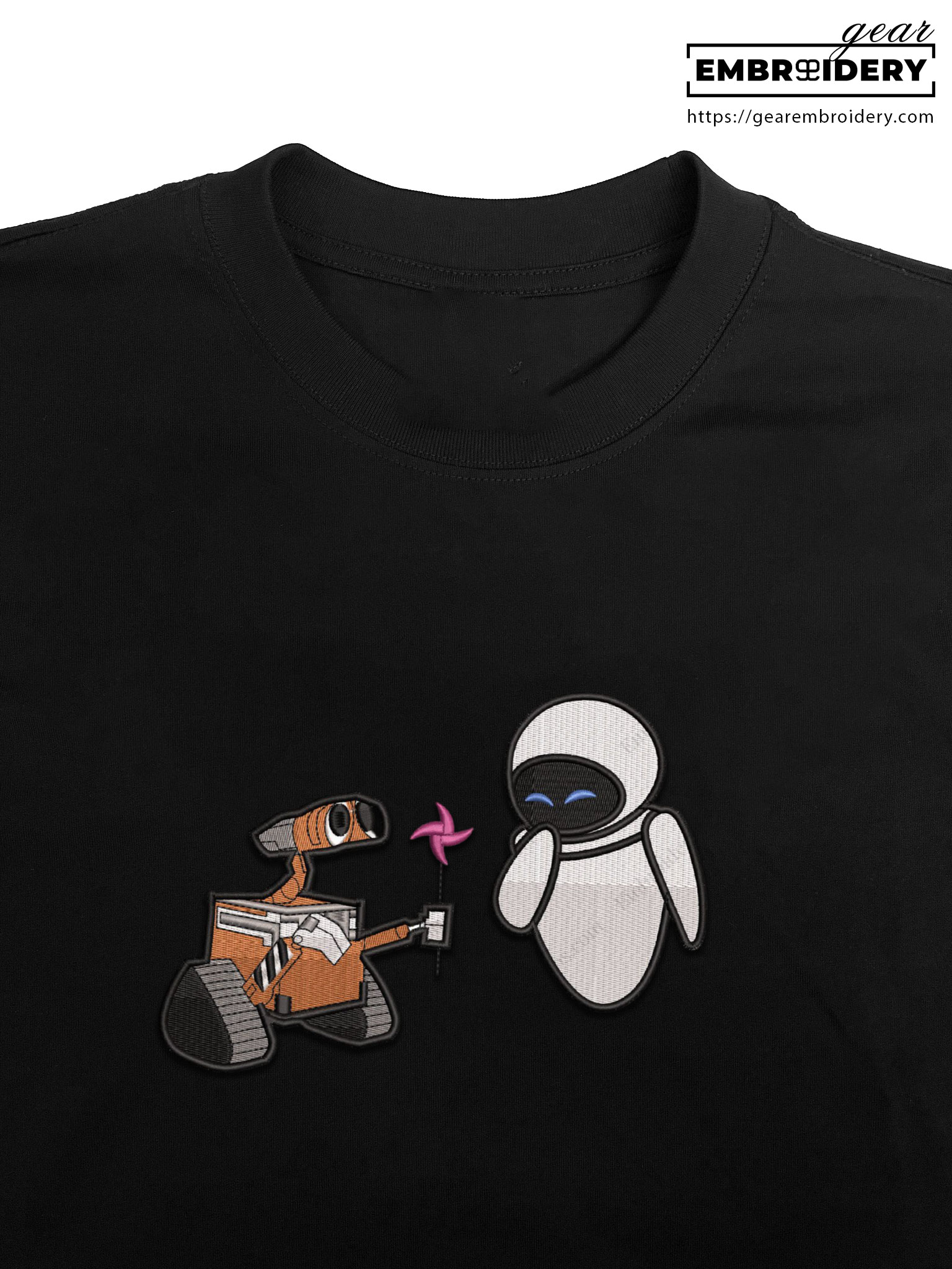 Wall e and eva wall e Embroidered Personalized Embroidered T Shirt Sweatshirt Hoodie Clothing OTC054