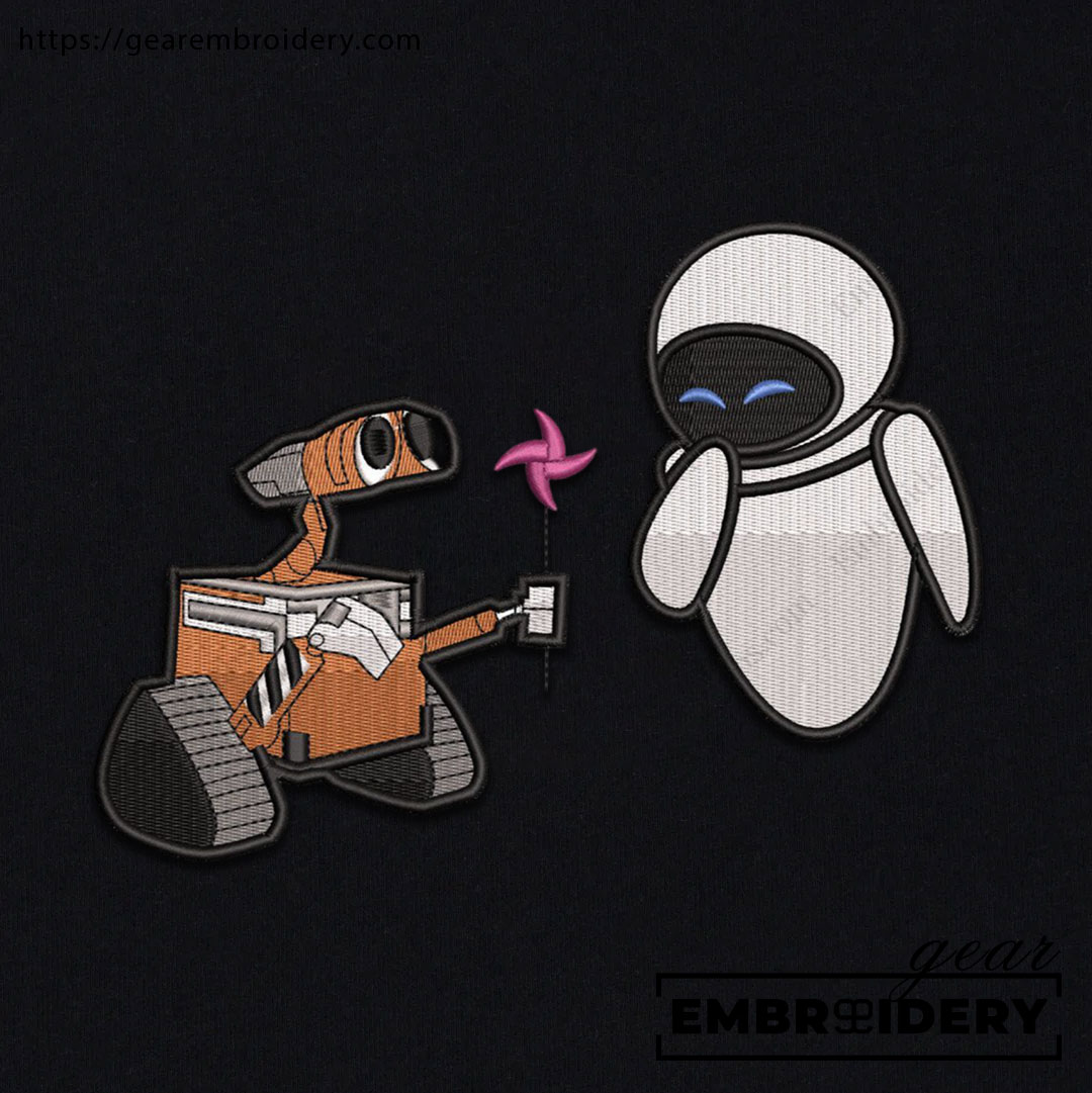 Wall e and eva wall e Embroidered Personalized Embroidered T Shirt Sweatshirt Hoodie Clothing OTC054