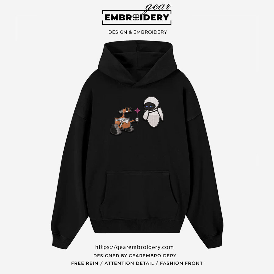 Wall e and eva wall e Embroidered Personalized Embroidered T Shirt Sweatshirt Hoodie Clothing OTC054