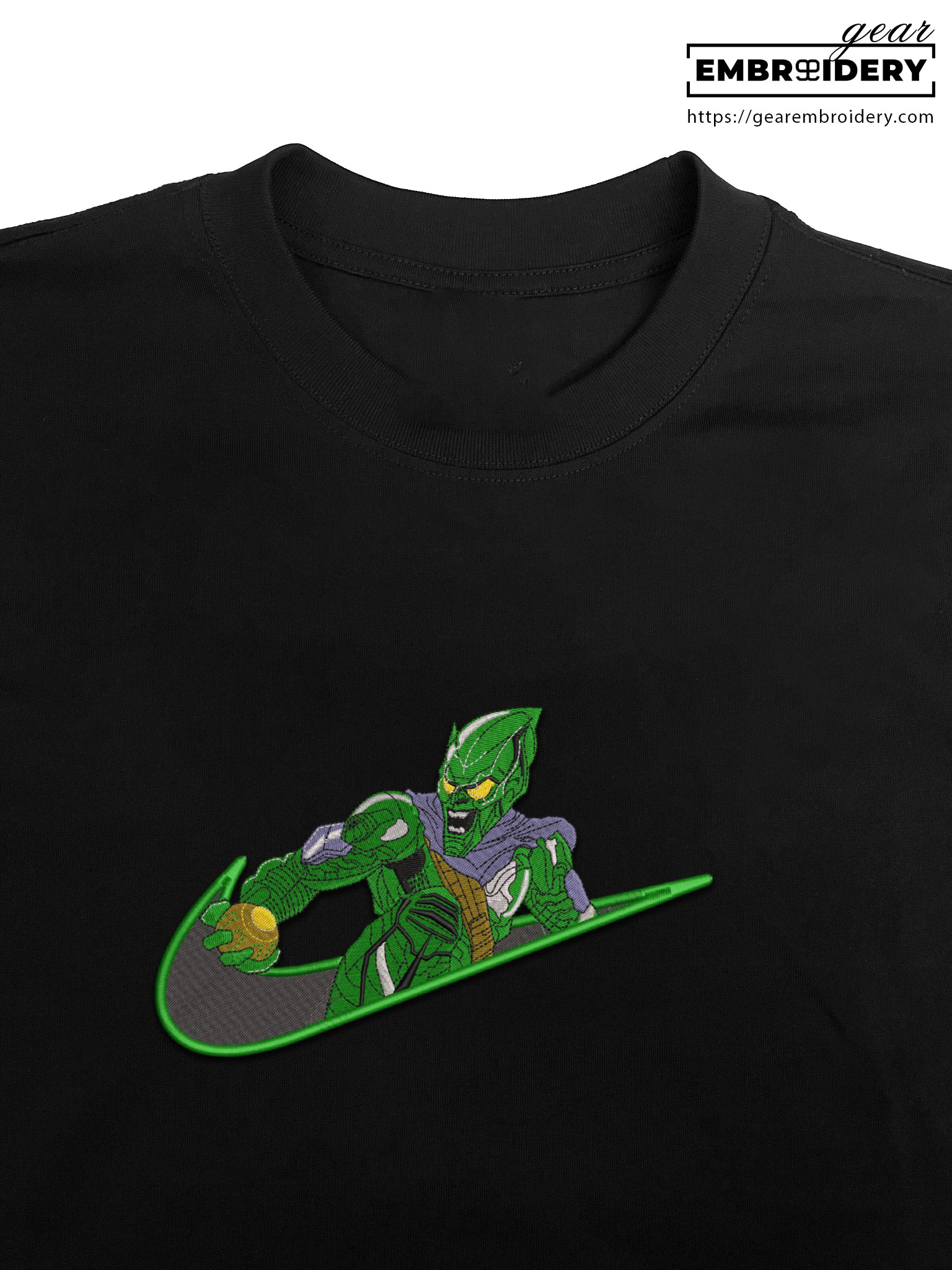 Green goblin swoosh spiderman supervillian Embroidered Personalized Embroidered T Shirt Sweatshirt Hoodie Clothing SPH025