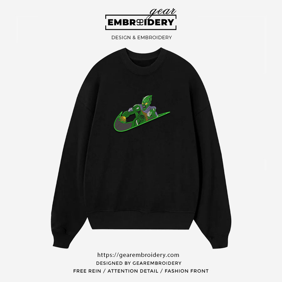 Green goblin swoosh spiderman supervillian Embroidered Personalized Embroidered T Shirt Sweatshirt Hoodie Clothing SPH025