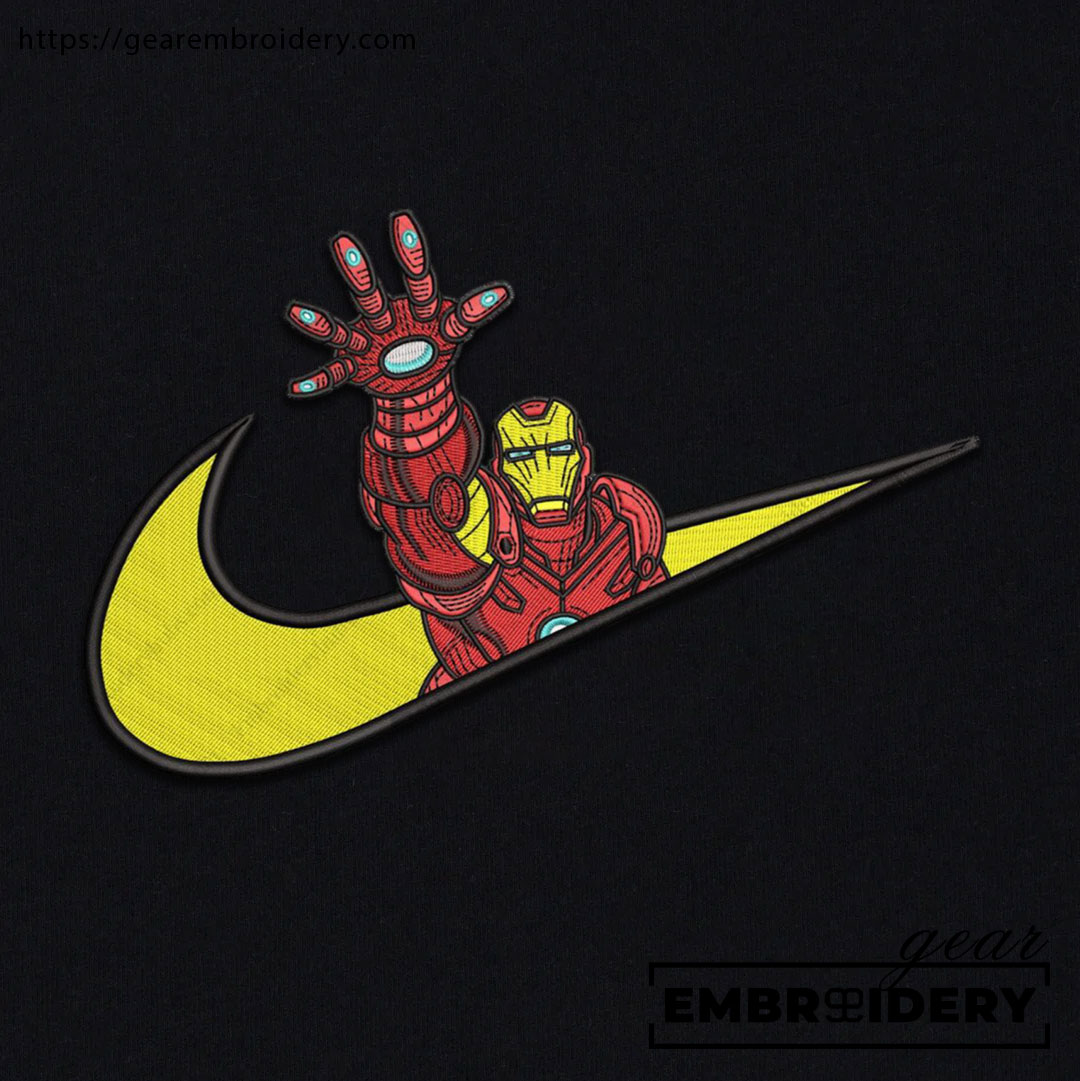 Iron man swoosh iron man superhero Embroidered Personalized Embroidered T Shirt Sweatshirt Hoodie Clothing SPH041