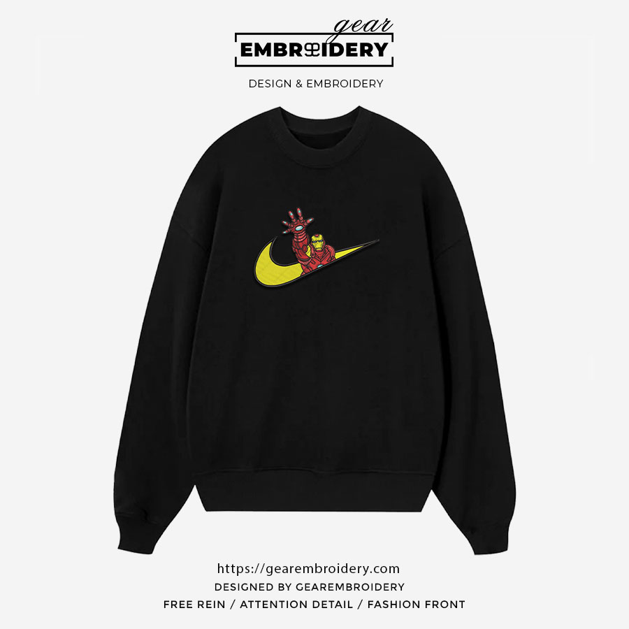 Iron man swoosh iron man superhero Embroidered Personalized Embroidered T Shirt Sweatshirt Hoodie Clothing SPH041