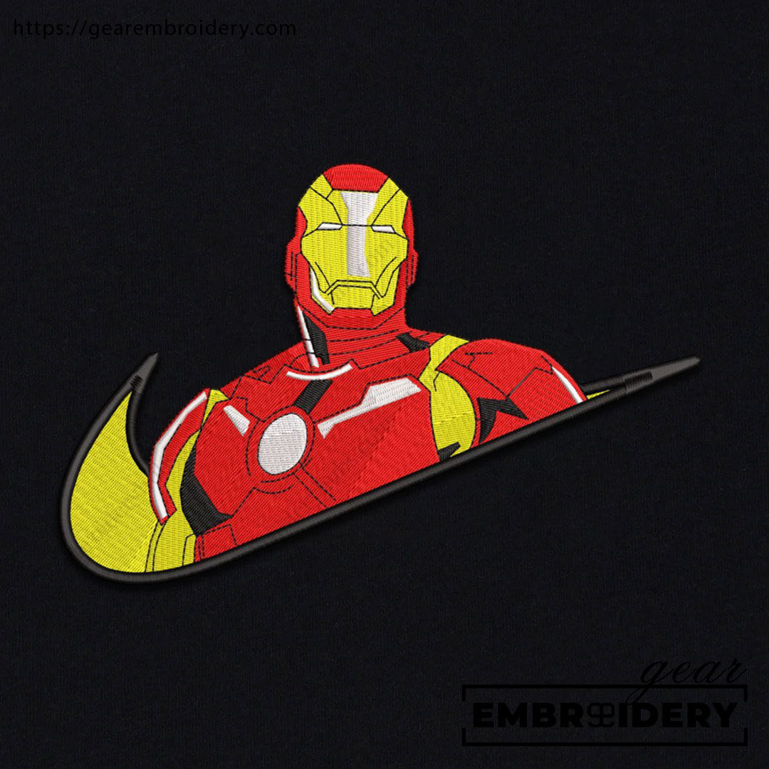 Iron man swoosh iron man superhero Embroidered Personalized Embroidered T Shirt Sweatshirt Hoodie Clothing SPH042