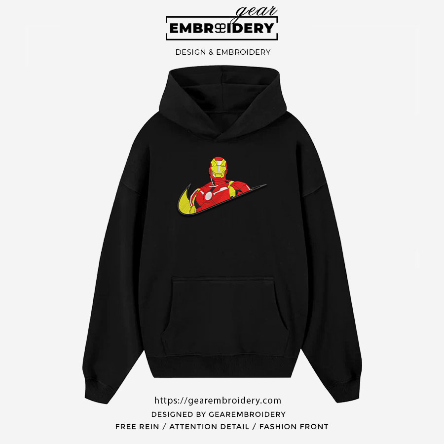 Iron man swoosh iron man superhero Embroidered Personalized Embroidered T Shirt Sweatshirt Hoodie Clothing SPH042