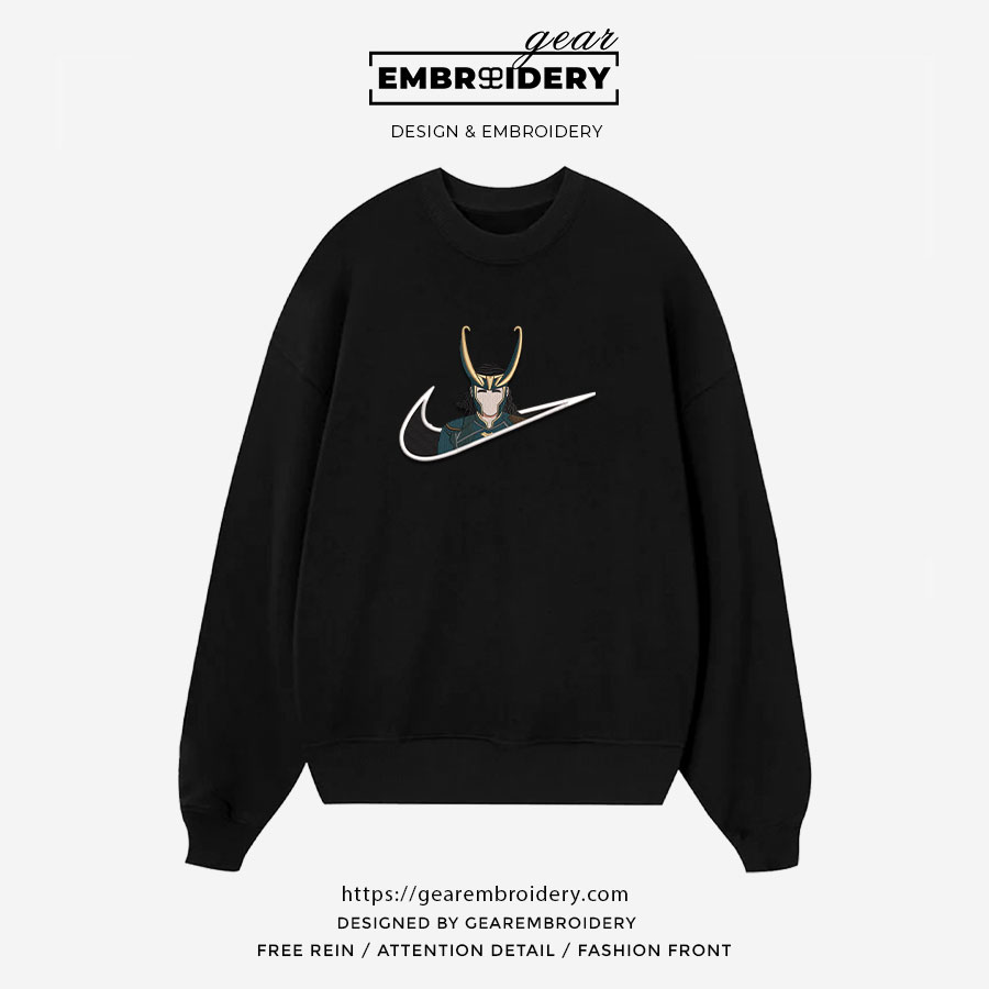 Loki swoosh loki superhero Embroidered Personalized Embroidered T Shirt Sweatshirt Hoodie Clothing SPH046