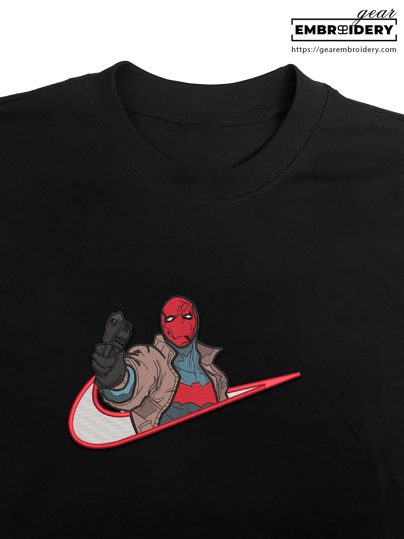 Red hood swoosh red hood supervillian Embroidered Personalized Embroidered T Shirt Sweatshirt Hoodie Clothing SPH051