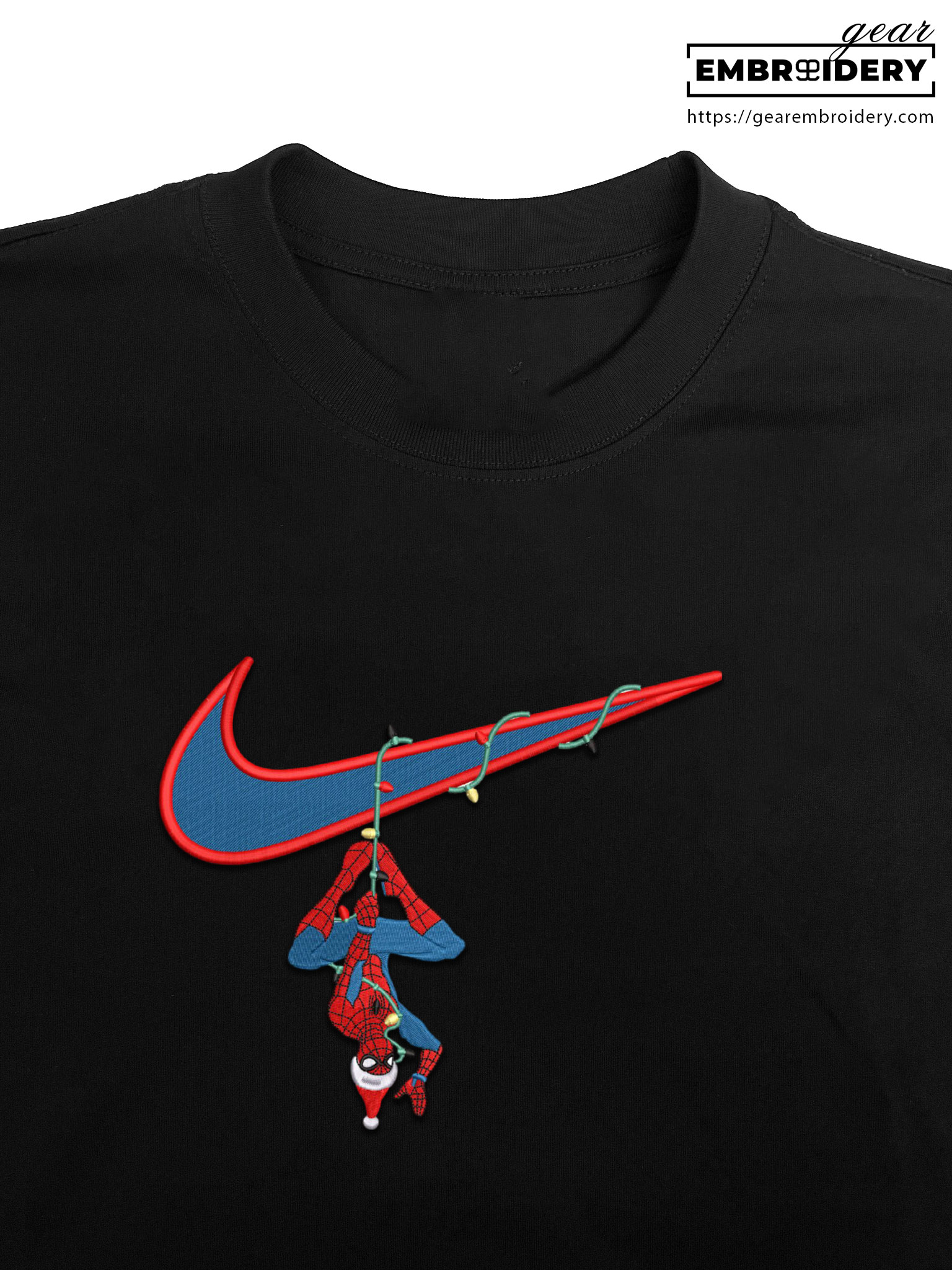 Spiderman christmas swoosh spiderman superhero Embroidered Personalized Embroidered T Shirt Sweatshirt Hoodie Clothing SPH054