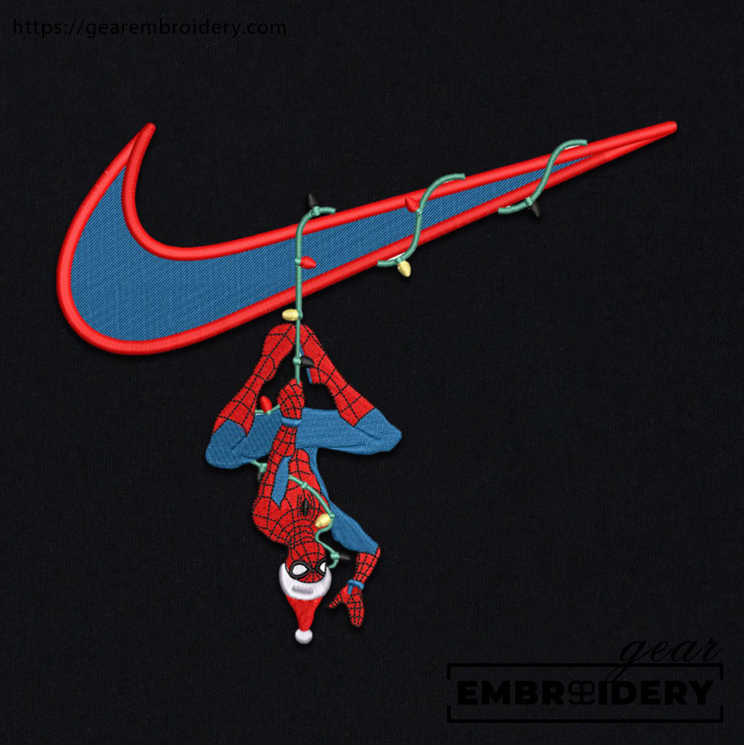 Spiderman christmas swoosh spiderman superhero Embroidered Personalized Embroidered T Shirt Sweatshirt Hoodie Clothing SPH054
