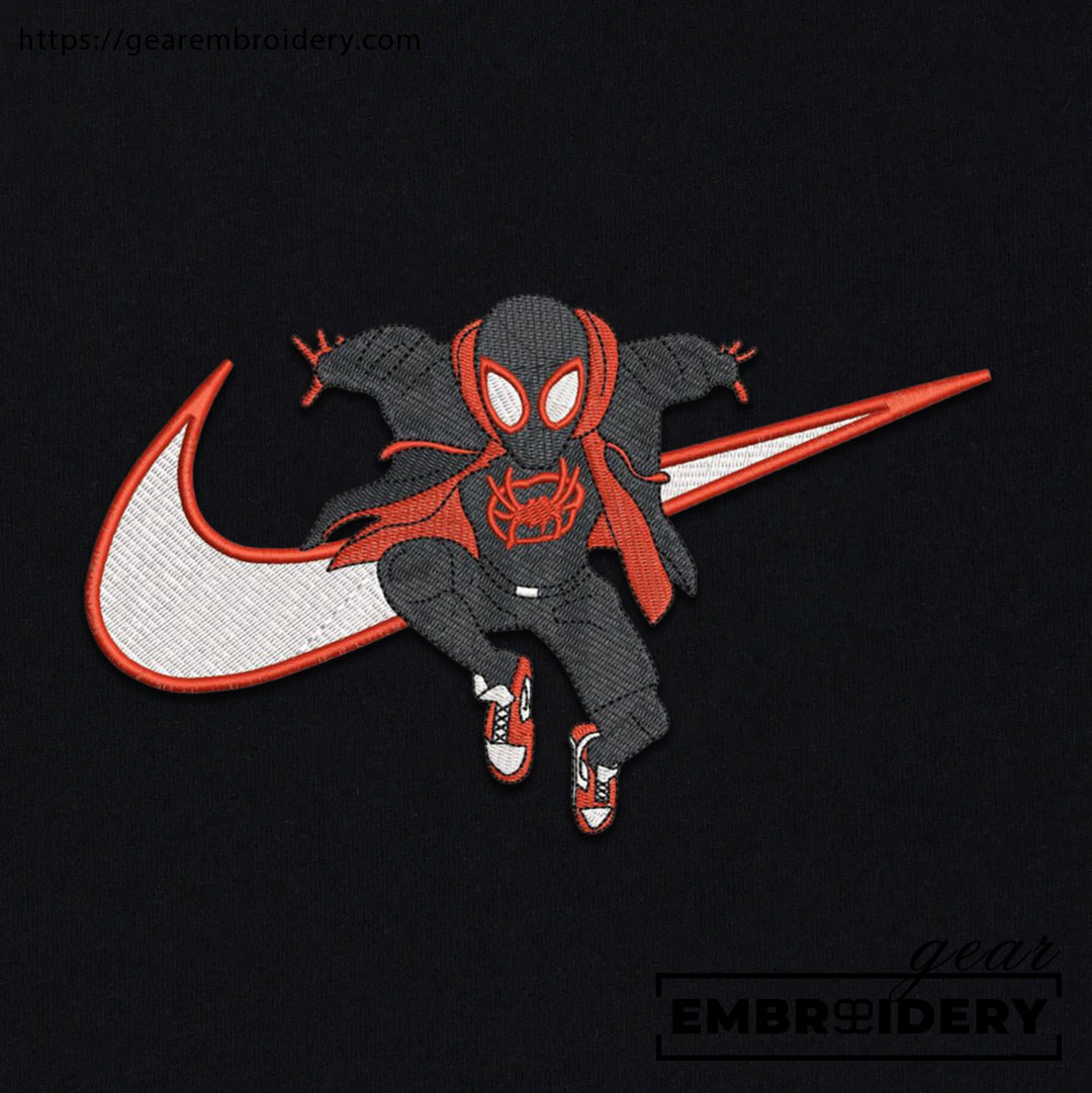 Spiderman swoosh spiderman superhero Embroidered Personalized Embroidered T Shirt Sweatshirt Hoodie Clothing SPH065