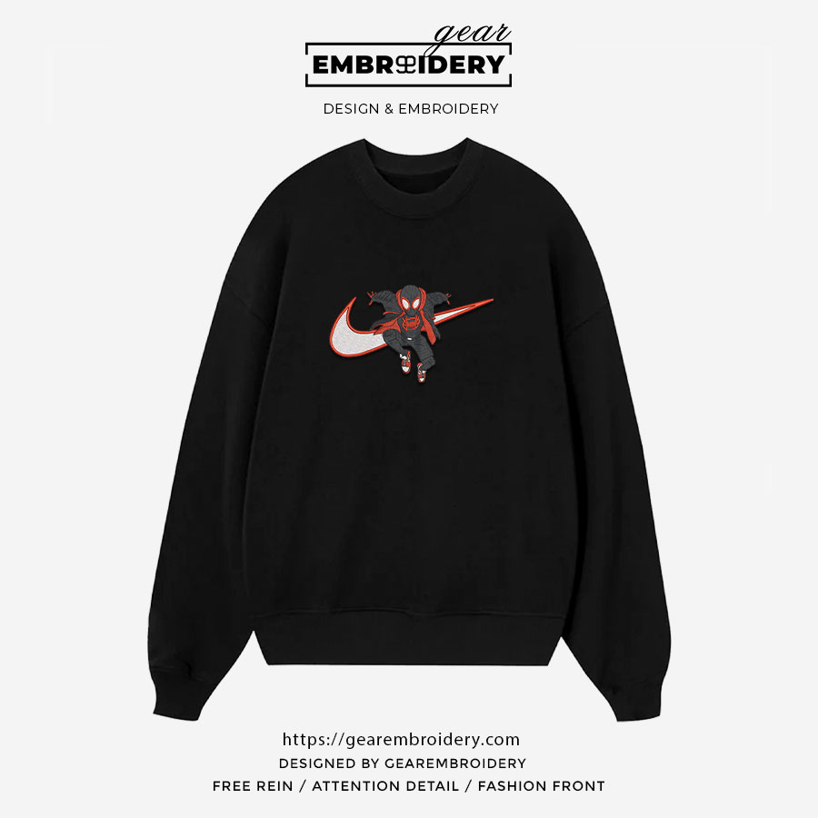 Spiderman swoosh spiderman superhero Embroidered Personalized Embroidered T Shirt Sweatshirt Hoodie Clothing SPH065