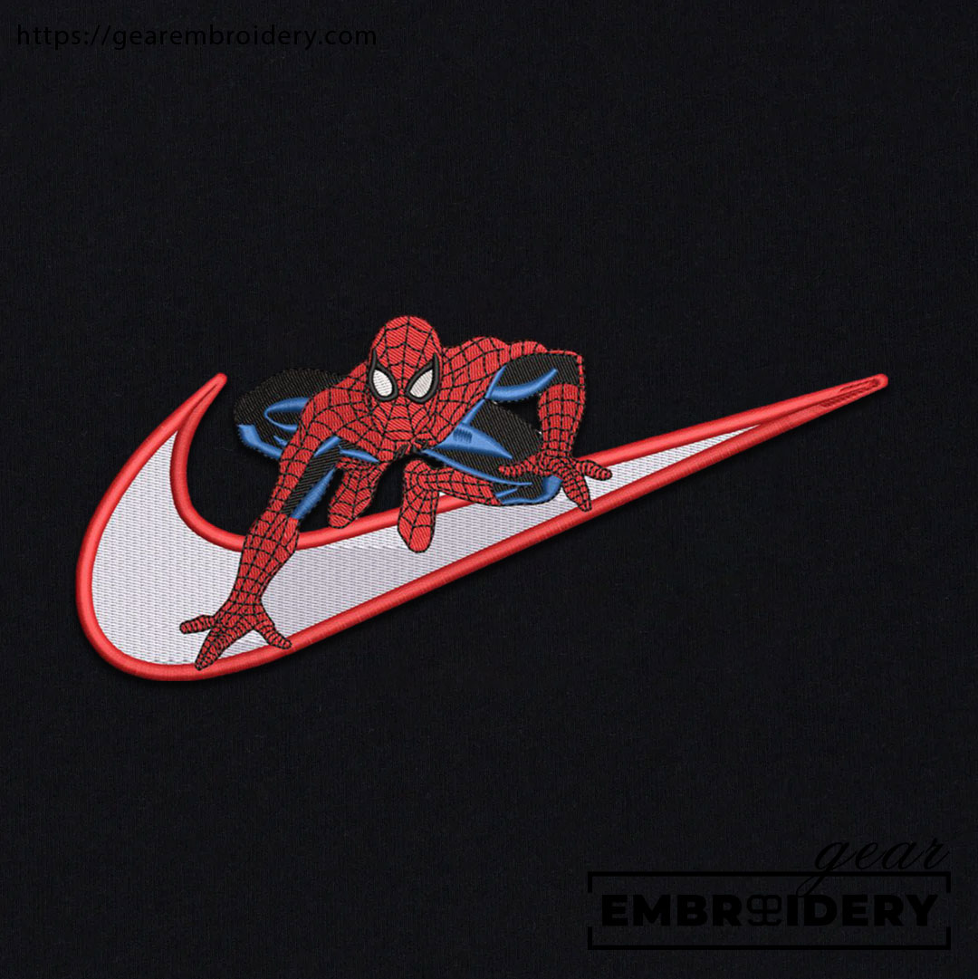 Spiderman swoosh spiderman superhero Embroidered Personalized Embroidered T Shirt Sweatshirt Hoodie Clothing SPH066