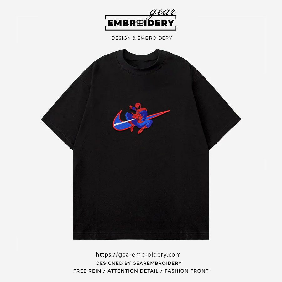 Spiderman swoosh spiderman superhero Embroidered Personalized Embroidered T Shirt Sweatshirt Hoodie Clothing SPH067