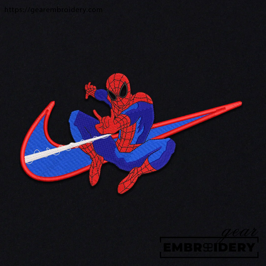 Spiderman swoosh spiderman superhero Embroidered Personalized Embroidered T Shirt Sweatshirt Hoodie Clothing SPH067