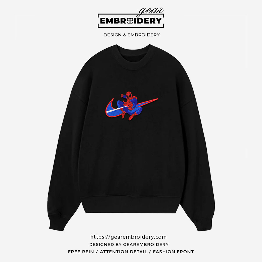 Spiderman swoosh spiderman superhero Embroidered Personalized Embroidered T Shirt Sweatshirt Hoodie Clothing SPH067