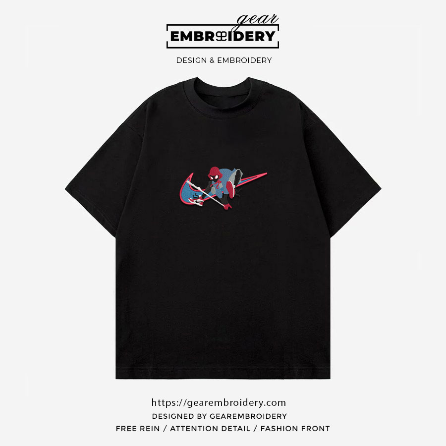 Spiderman swoosh spiderman superhero Embroidered Personalized Embroidered T Shirt Sweatshirt Hoodie Clothing SPH068