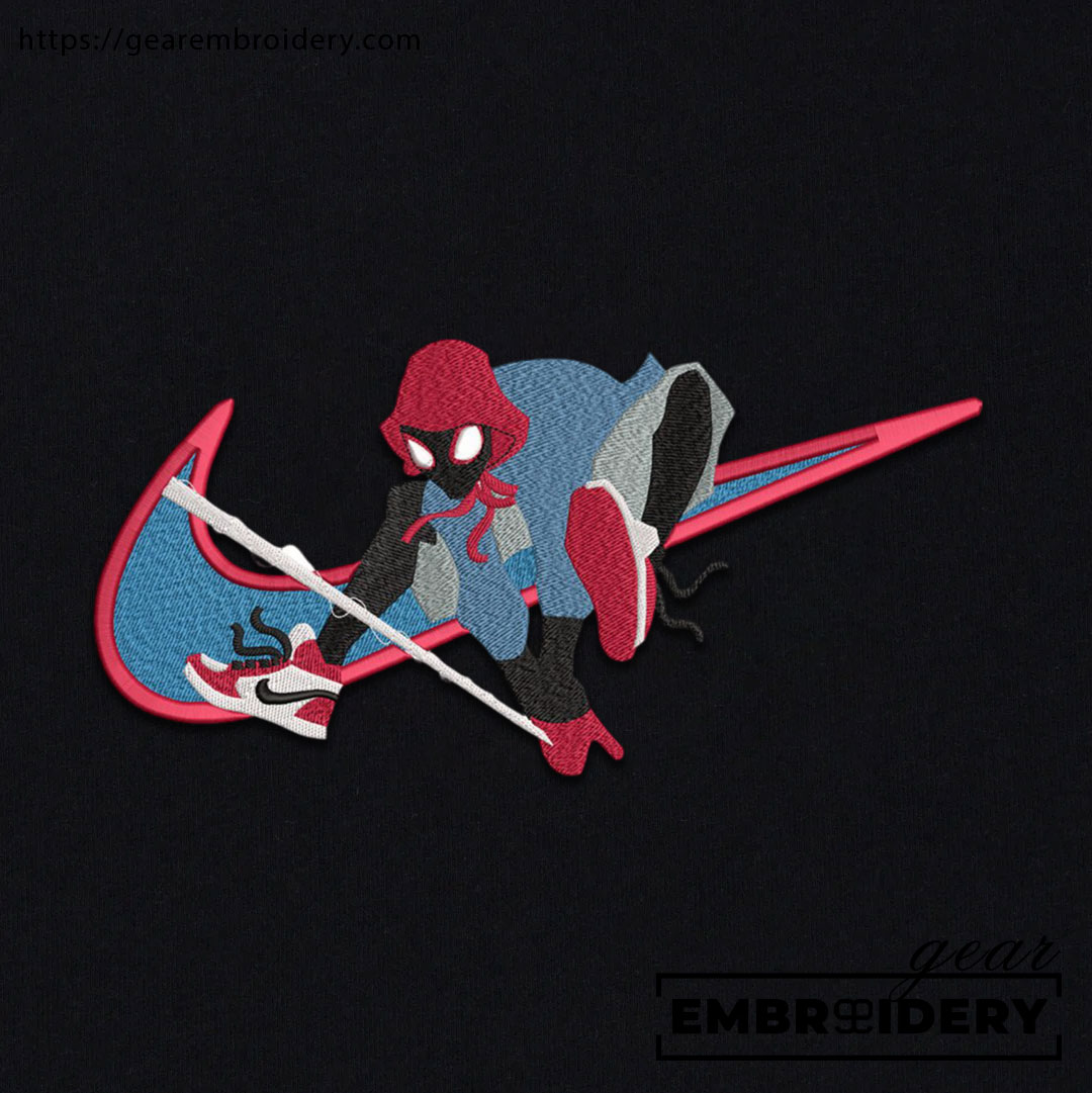 Spiderman swoosh spiderman superhero Embroidered Personalized Embroidered T Shirt Sweatshirt Hoodie Clothing SPH068