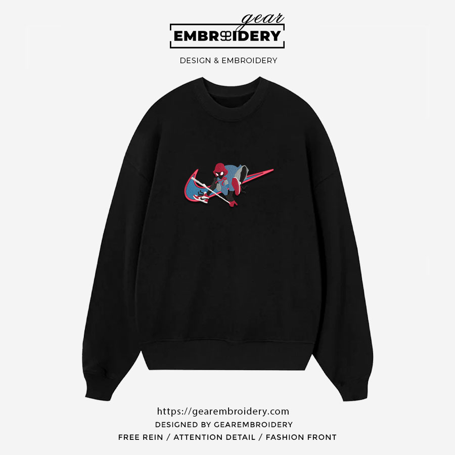 Spiderman swoosh spiderman superhero Embroidered Personalized Embroidered T Shirt Sweatshirt Hoodie Clothing SPH068