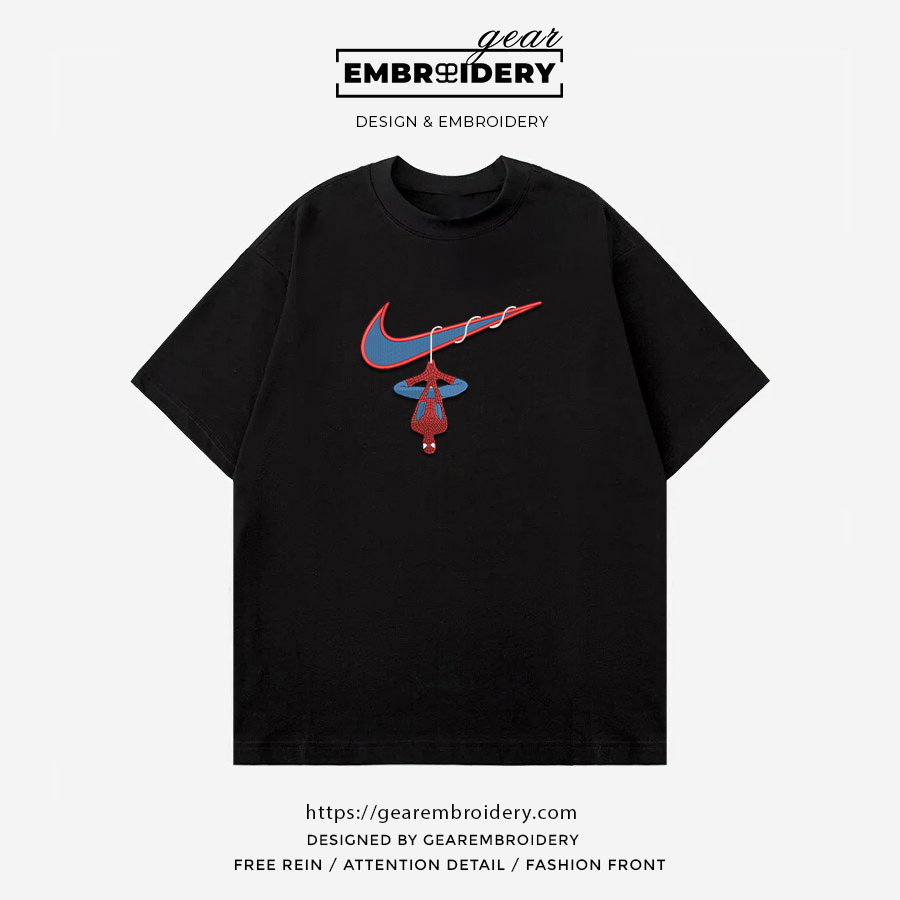 Spiderman swoosh spiderman superhero Embroidered Personalized Embroidered T Shirt Sweatshirt Hoodie Clothing SPH069