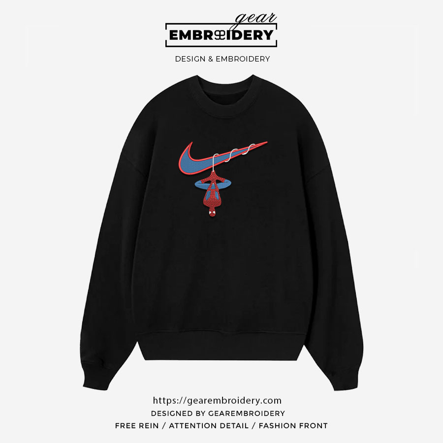 Spiderman swoosh spiderman superhero Embroidered Personalized Embroidered T Shirt Sweatshirt Hoodie Clothing SPH069
