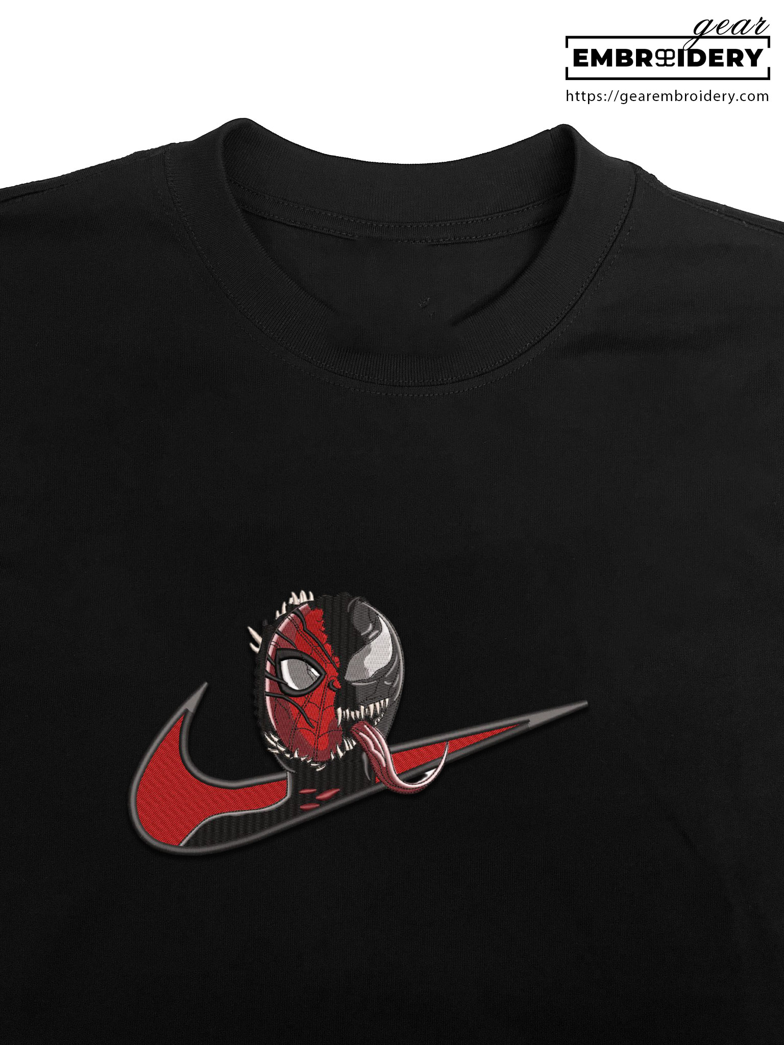 Spiderman x venom swoosh spiderman superhero Embroidered Personalized Embroidered T Shirt Sweatshirt Hoodie Clothing SPH072