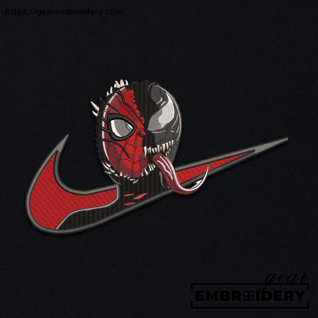 Spiderman x venom swoosh spiderman superhero Embroidered Personalized Embroidered T Shirt Sweatshirt Hoodie Clothing SPH072